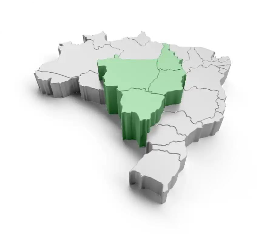 Mapa de atuação no Centro-Oeste e Tocantins